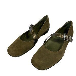 ASGI Soleplex Mary Jane Shoes Women 8.5 Olive Suede Leather Comfort Orthopedic